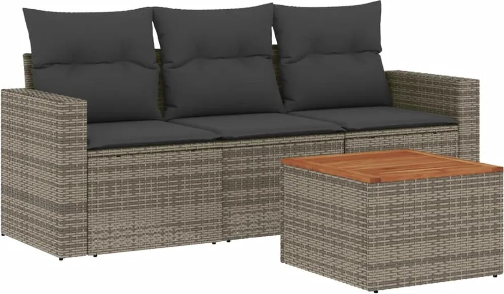 vidaXL Set canapea de grădină cu perne, 4 piese, gri, poliratan