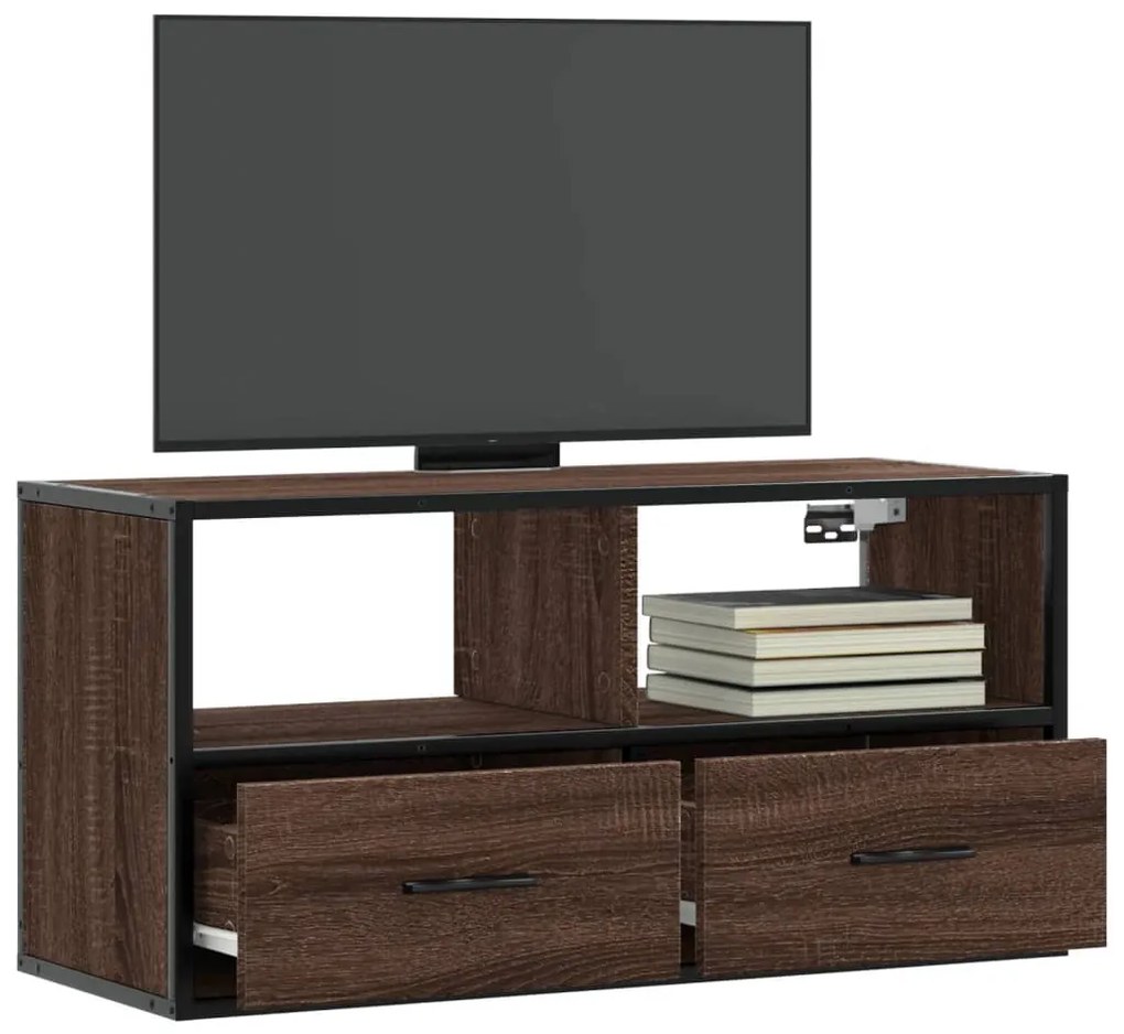 vidaXL Dulap TV, stejar maro, 80x31x39,5 cm, lemn prelucrat și metal