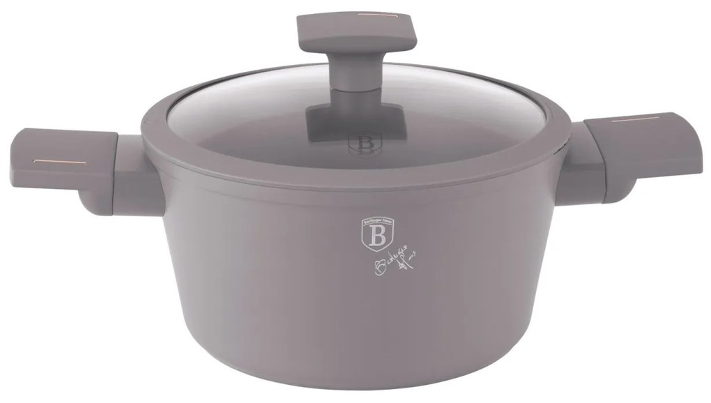 Oală cu capac 20 cm, 2.5L – Berlinger Haus Taupe Collection BH 8100, cu strat antiaderent titan, ideală pentru porții mici sau sosuri
