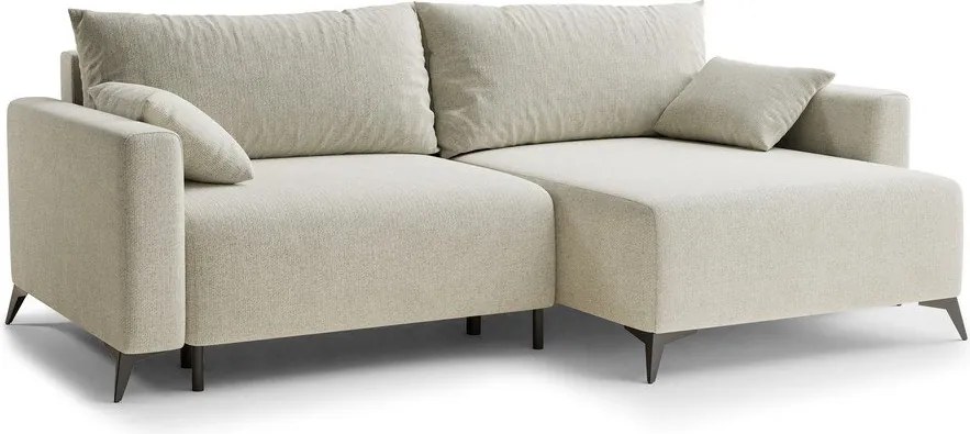 Colțar crem extensibil/cu spațiu de depozitare cu tapițerie din chenille (cu colț pe partea dreaptă/cu șezlong) Leon – Maison de Rêve