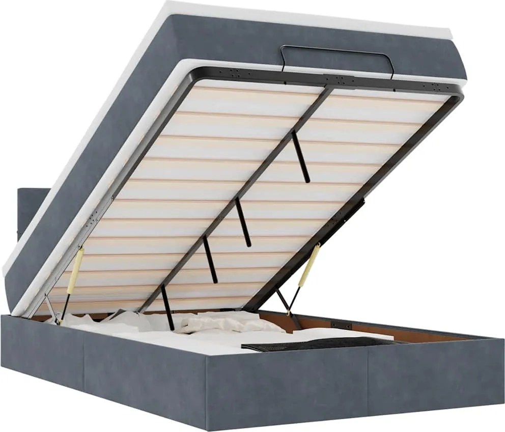 vidaXL Pat otoman cu saltea, gri închis, 120x190 cm, catifea