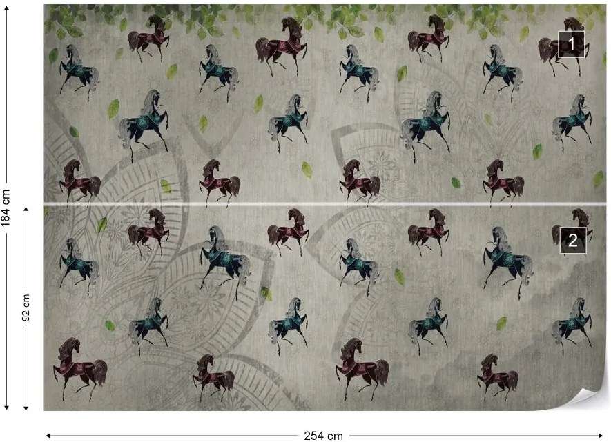 Fototapet GLIX - Vintage Horses Pattern + adeziv GRATUIT Tapet nețesute - 254x184 cm