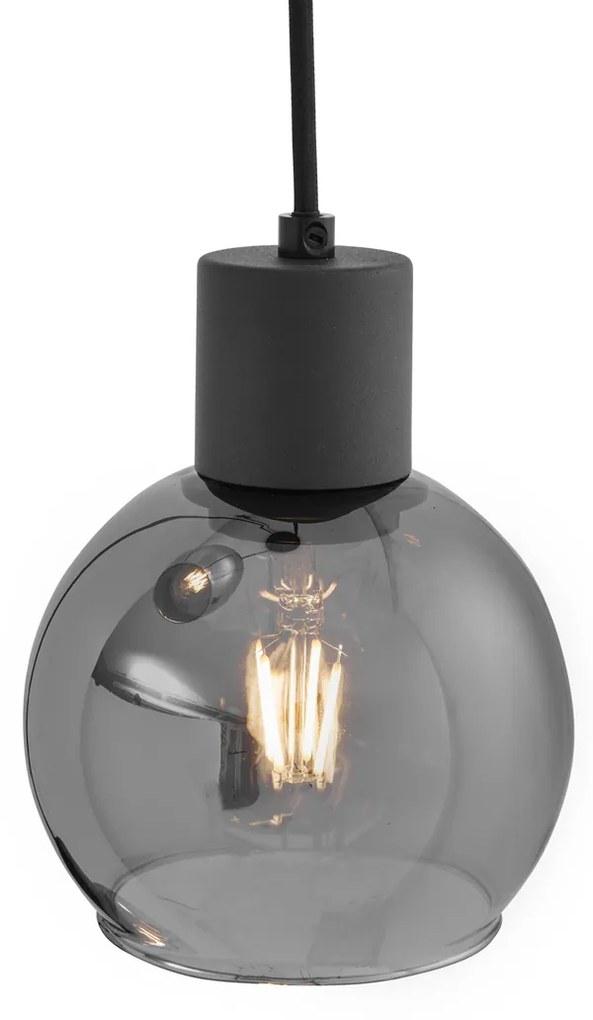 Lampă suspendată Art Deco neagră cu sticlă fumurie rotundă cu 3 lumini - Vidro