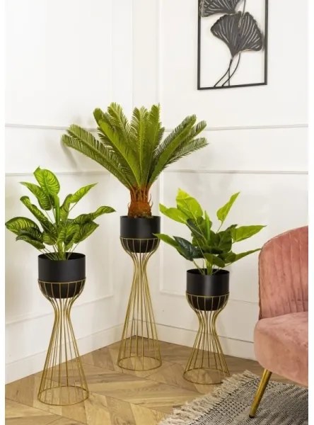 Ghiveci metalic de flori LOFT 56x20 cm auriu/negru