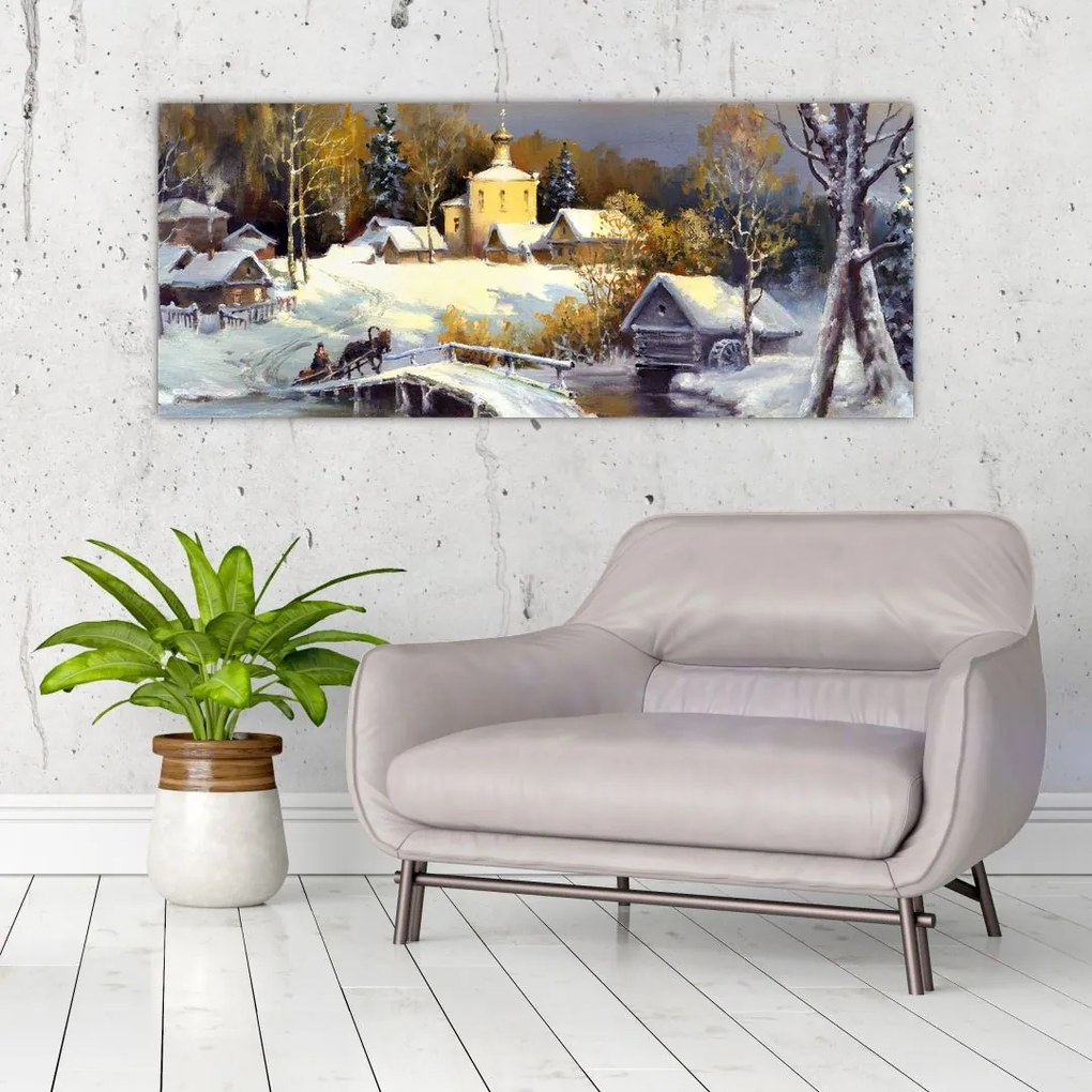 Tablou - Orășel iarna (120x50 cm)