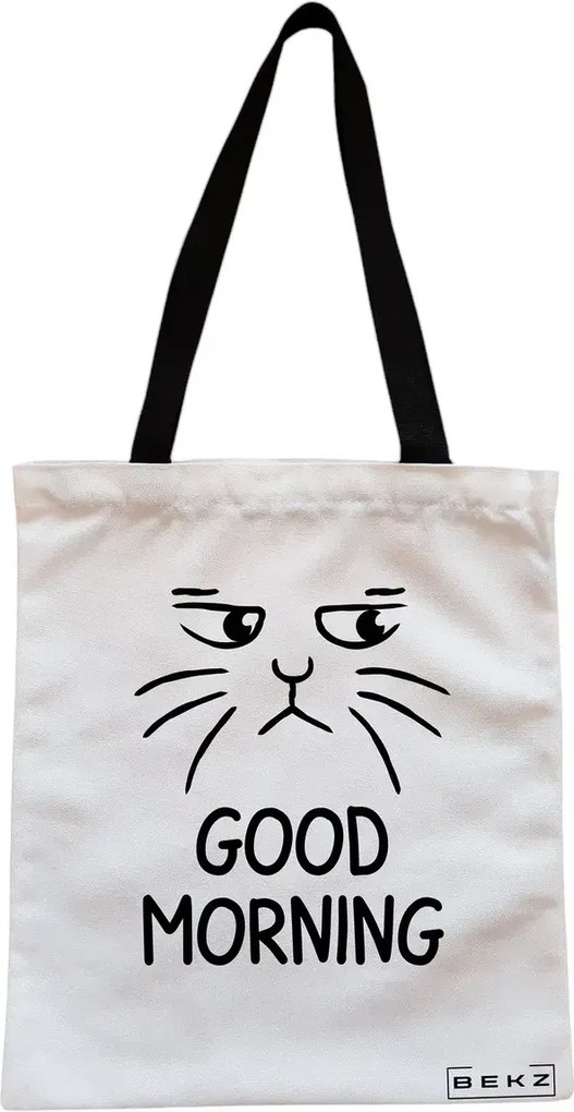 Sacosa de Panza pentru Cumparaturi, Geanta Tote, model Good Morning, Cu fermoar, 38x34.5 cm, Alba, BEKZ®