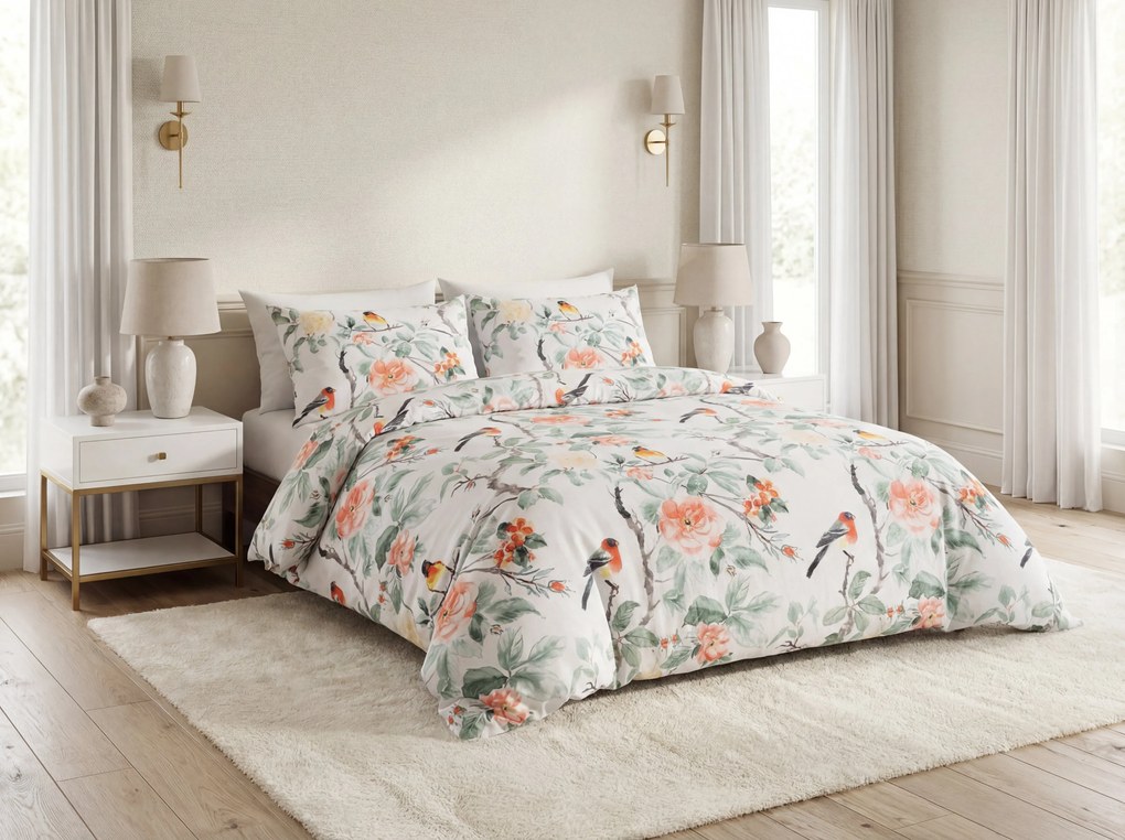 Lenjerie de pat din microfibra ORANGE FLOWERS alba Dimensiune lenjerie de pat: 2 buc 70 x 80 cm | 160 x 200 cm