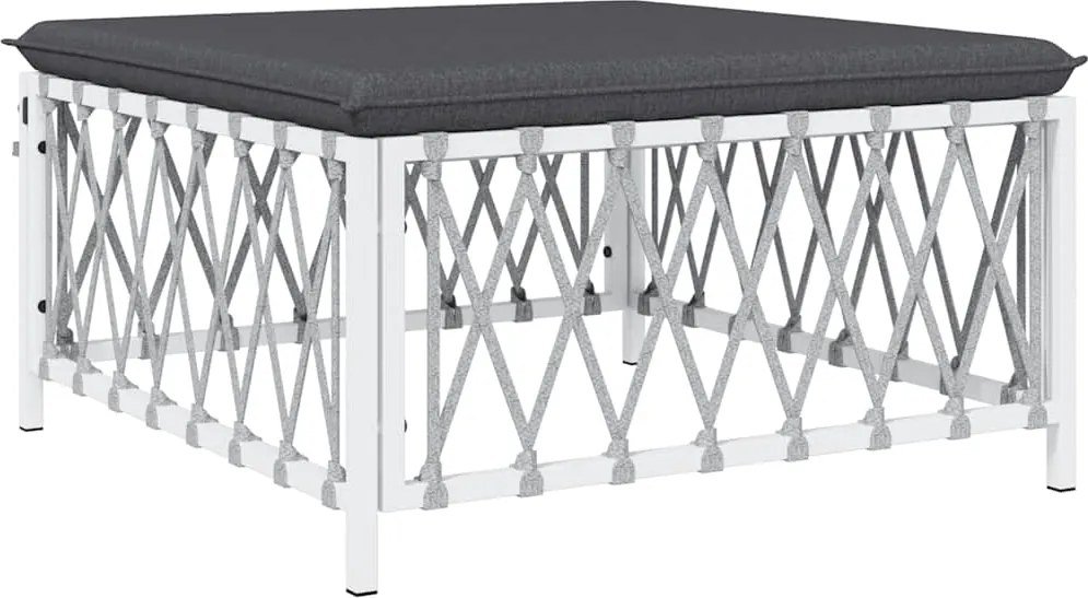 vidaXL Taburet de grădină cu pernă, alb, material țesut