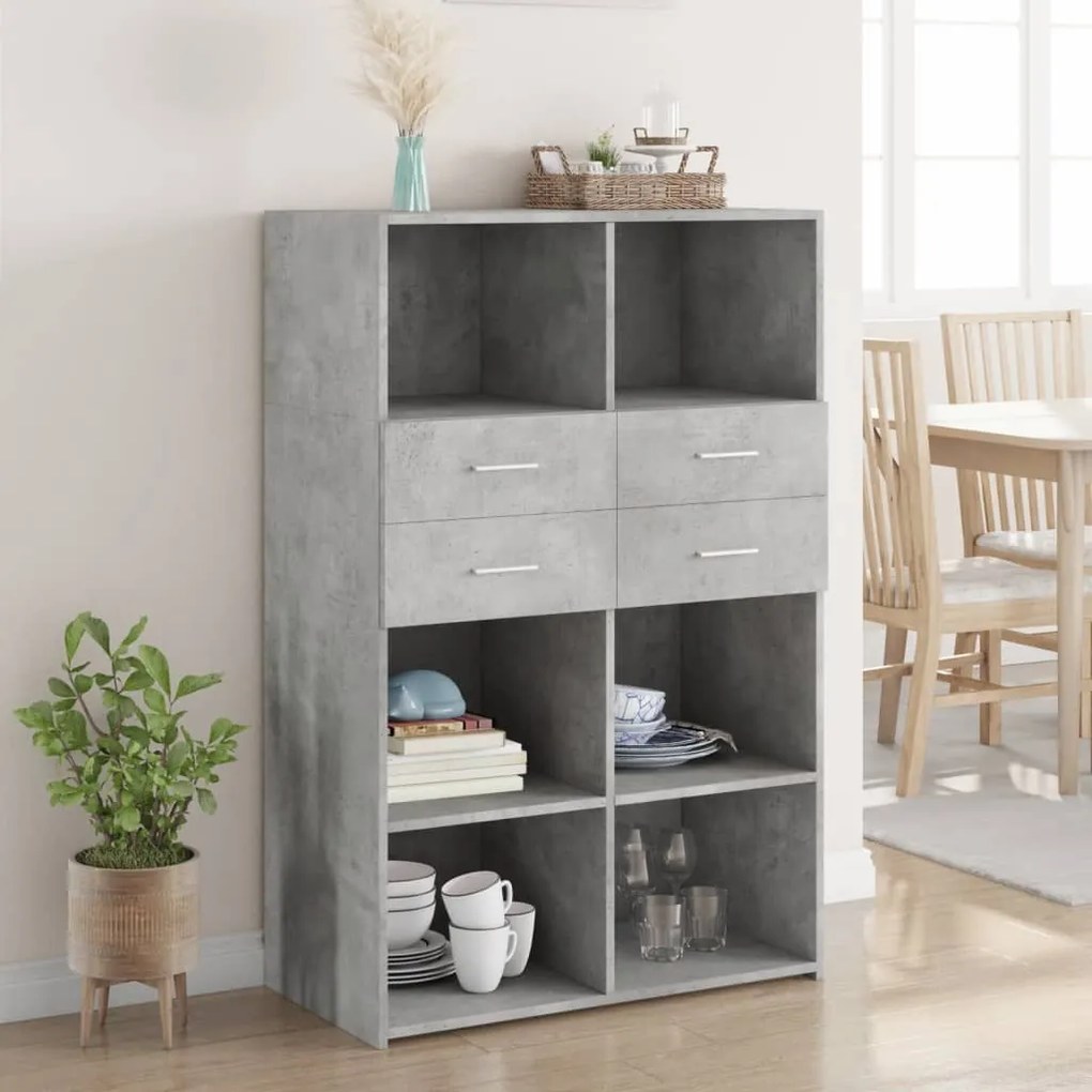 vidaXL Dulap înalt, gri beton, 80x42,5x124 cm, lemn prelucrat