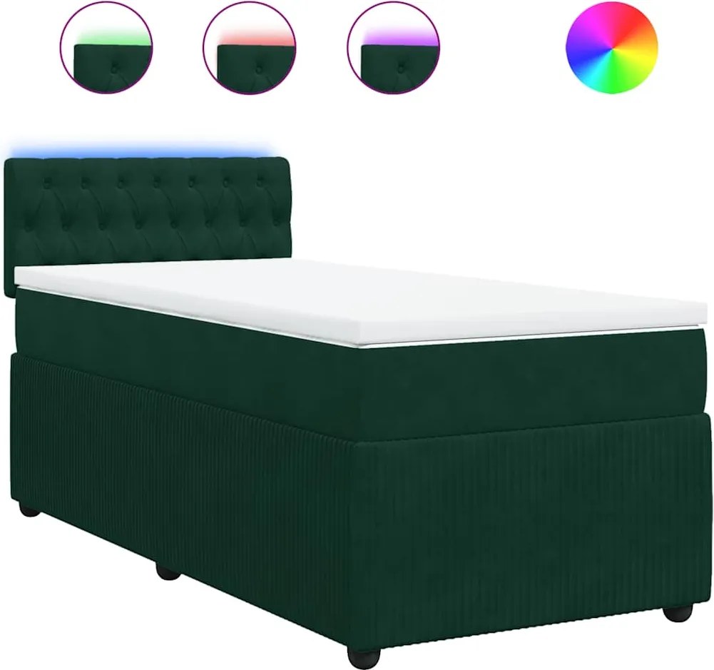 vidaXL Pat box spring cu saltea, verde închis, 100x200 cm, catifea