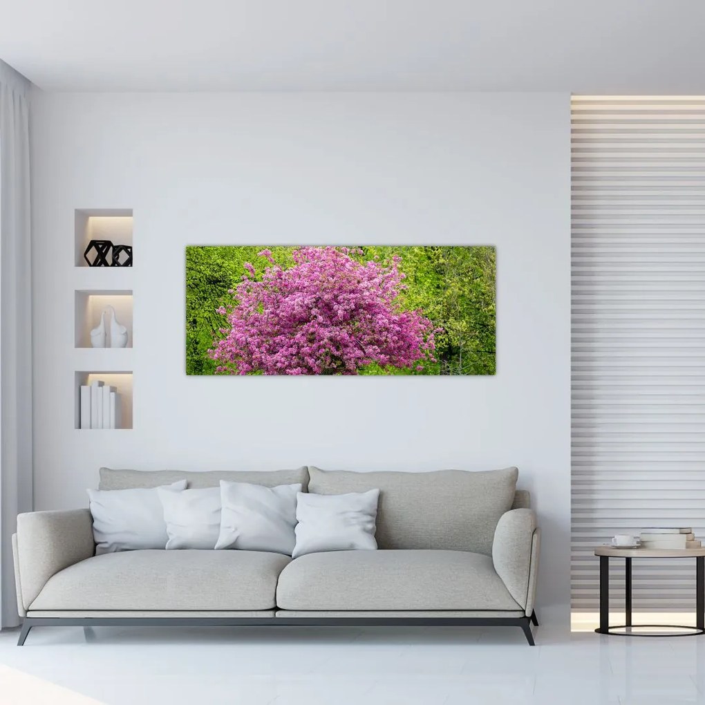 Tablou cu pom înflorit pe luncă (120x50 cm)