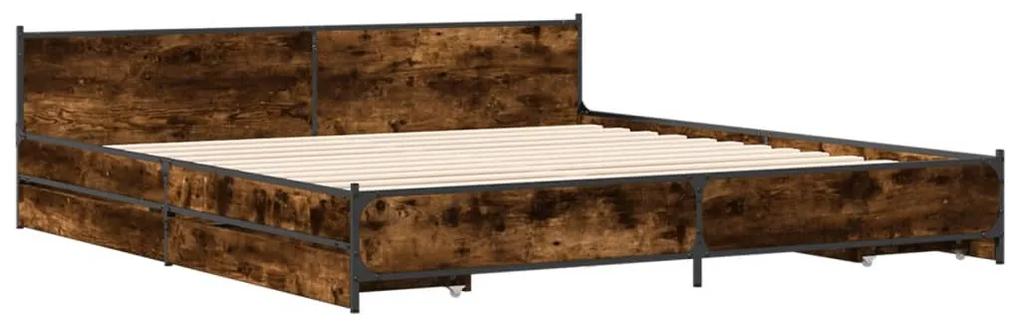 3279914 vidaXL Cadru de pat cu sertare stejar fumuriu 200x200cm lemn prelucrat