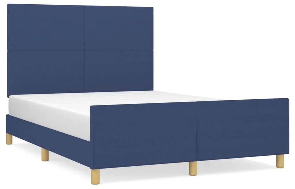 Cadru de pat cu tablie, albastru, 140x200 cm, textil Albastru, 140 x 200 cm, Design simplu