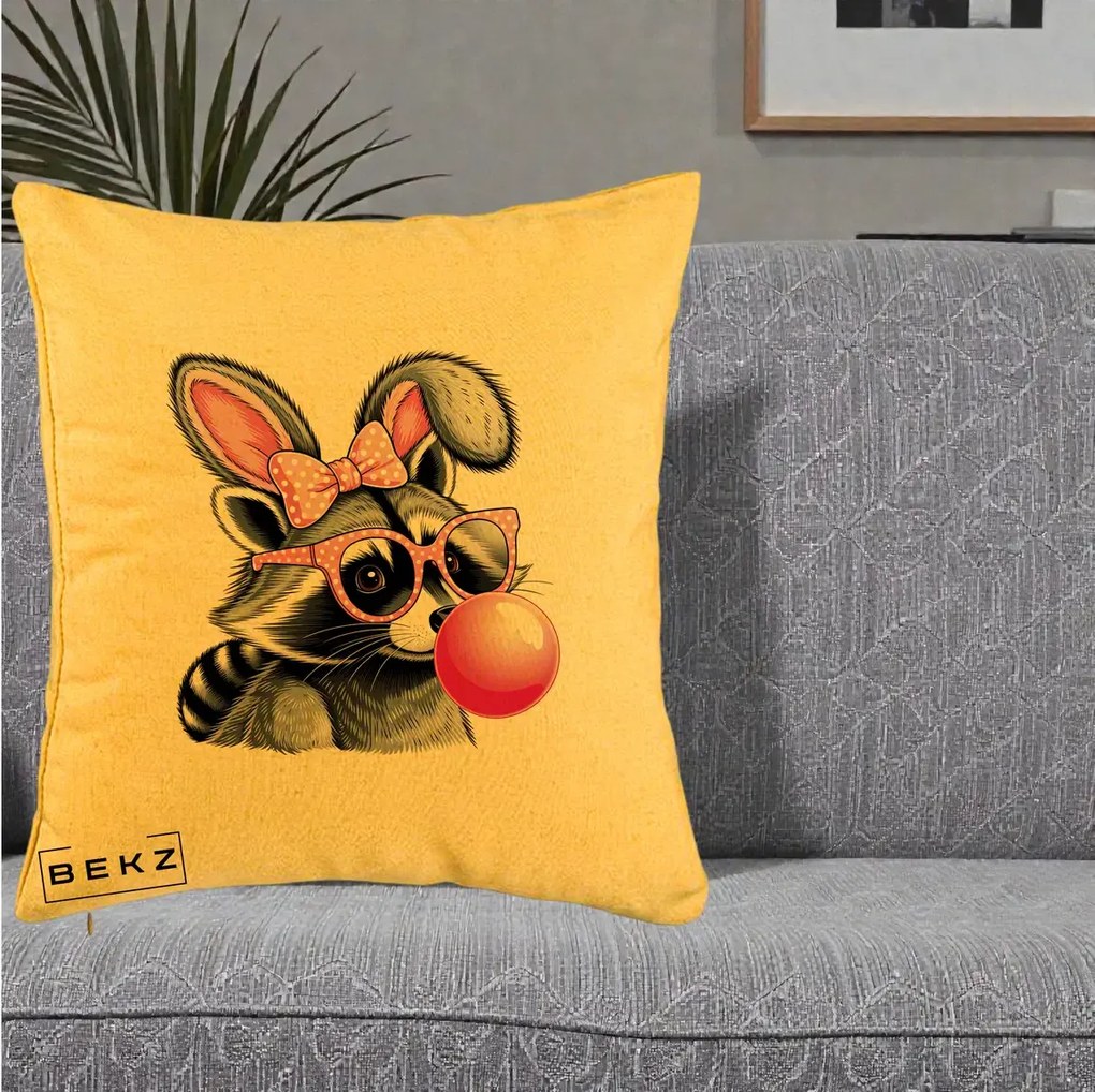 Perna Decorativa Raton cu Urechi de Iepure si Guma de Mestecat, 40x40 cm, Galben, Husa Detasabila, Perna Inclusa, BEKZ®