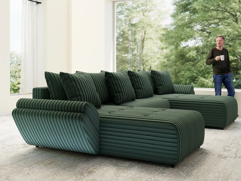 Colțar extensibil dumonde cu ladă de depozitare si sezut confortabil din spuma high-density, Berlin U Ambience Green 380x180 cm