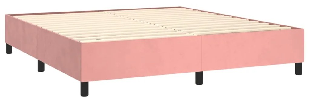 Pat box spring cu saltea, roz, 180x200 cm, catifea Roz, 180 x 200 cm, Design simplu