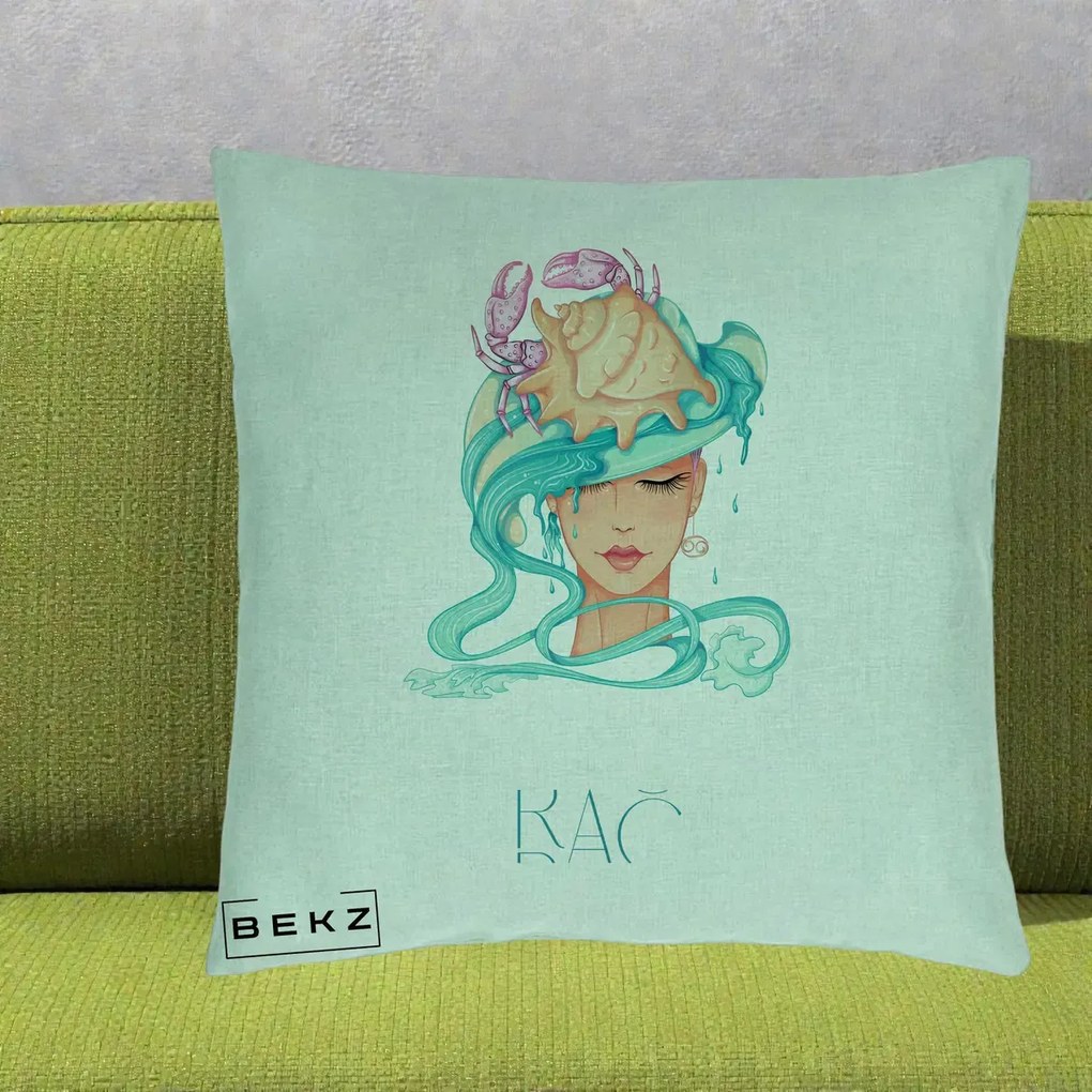 Perna Personalizata Zodie Rac, 40x40 cm, Verde Menta, Husa Detasabila, Perna Inclusa, BEKZ®