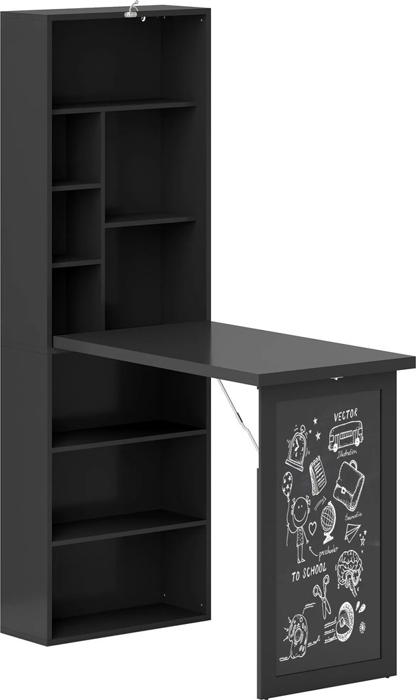 HOMCOM Birou Modern Pliabil cu Bibliotecă și Tablă, din Lemn și Metal, 98x51x153 cm, Negru | Aosom Romania