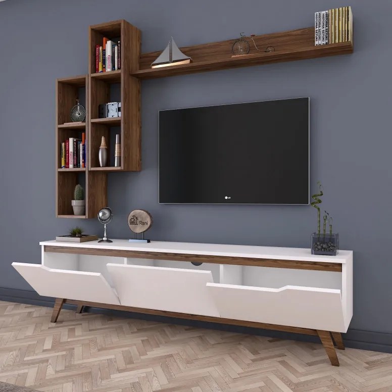 Ansamblu Comoda TV M16-804 Alb-Walnut