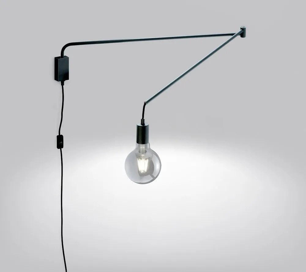 Aplică de perete negru-mat cu structură flexibilă cu alimentare la priză Line – Trio