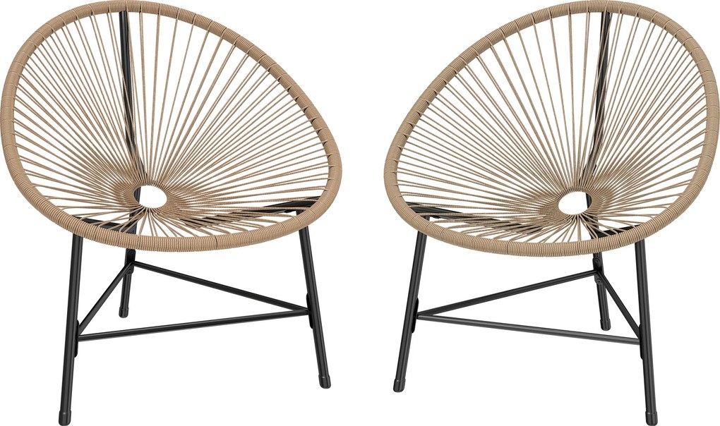 Outsunny Set de 2 Scaune Acapulco din Ratan, Structură din Oțel, pentru Balcon și Verandă | Aosom Romania