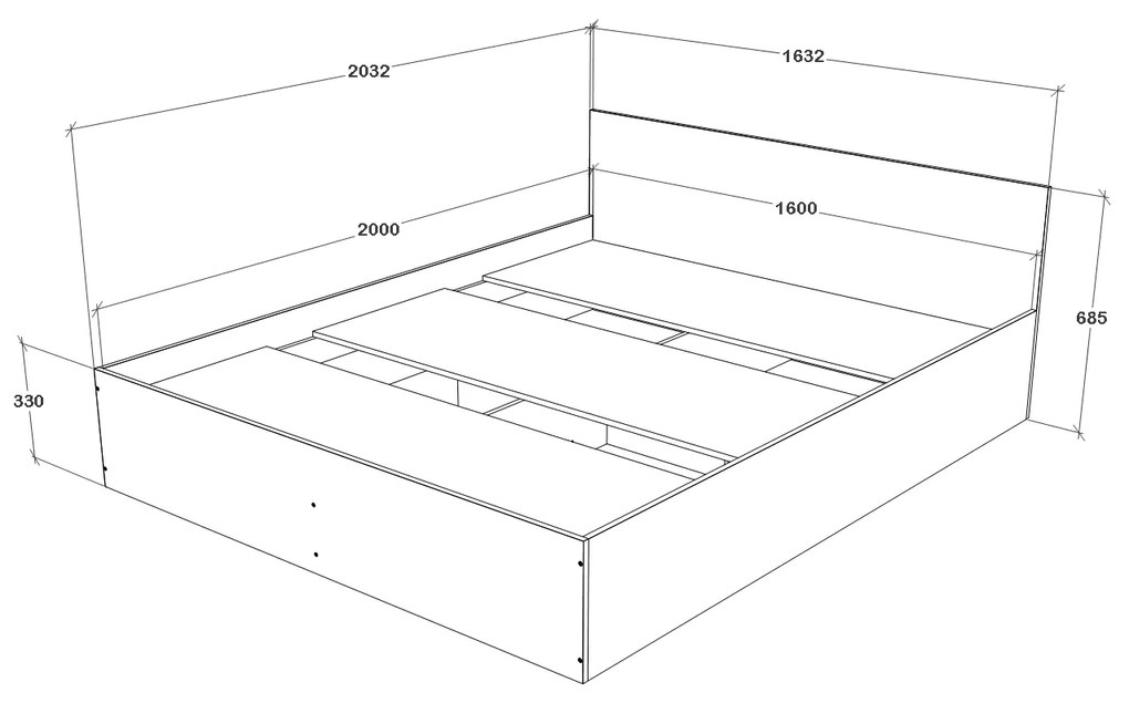 Pat haaus Malmo, 200 x 160 cm, Stejar Alb/Antracit