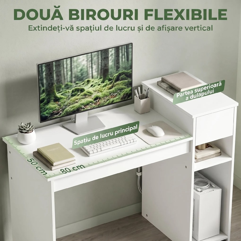 HOMCOM Birou pentru Studiu și Scris cu Sertar și Rafturi, 108 cm, Alb | Aosom Romania