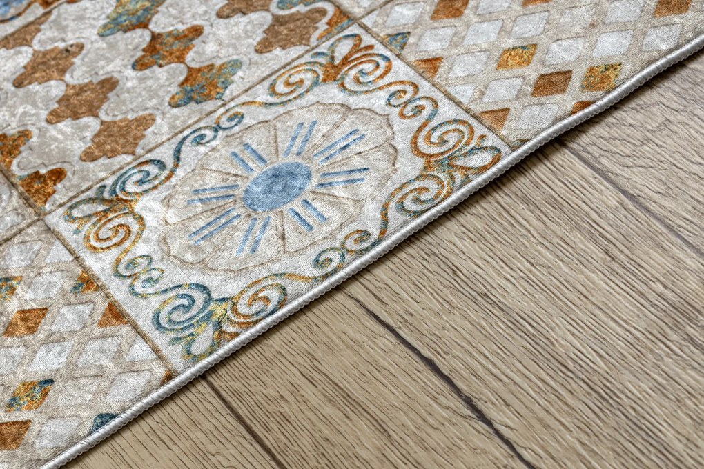 ANDRE 53010 covor lavabil gresii de Lisbona, bucatarie, anti-alunecare - bej / albastru