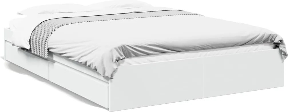 vidaXL Cadru de pat cu sertare, alb, 160x200 cm, lemn prelucrat
