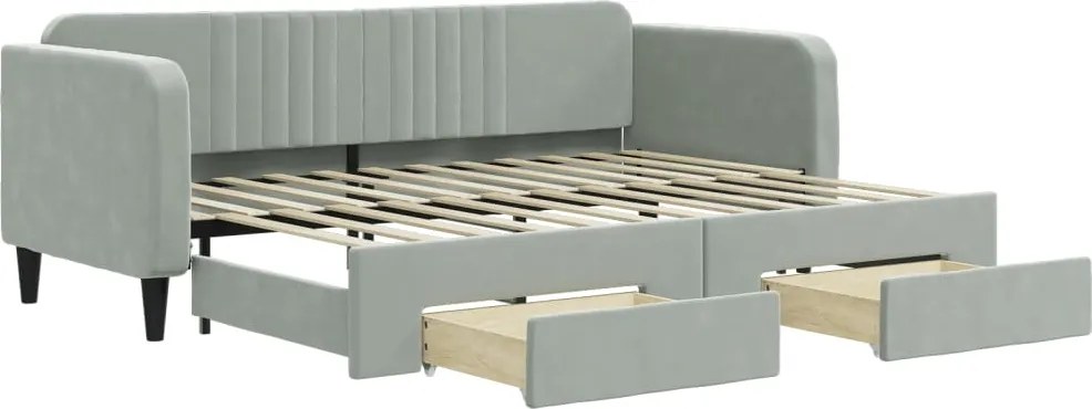 vidaXL Pat de zi cu extensie și sertare, gri deschis 80x200 cm catifea