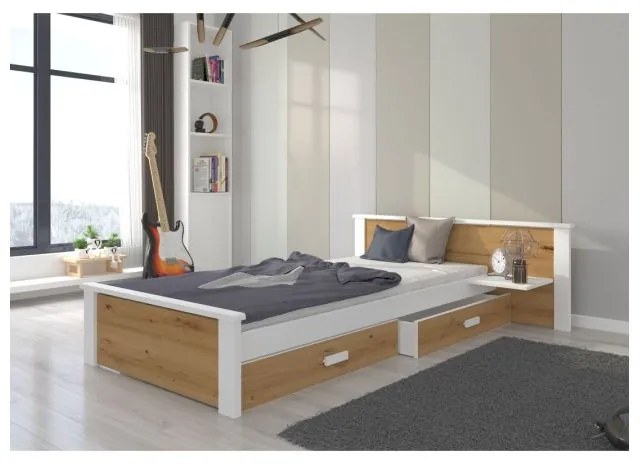 Pat Dormitor ALDEX Cu Sertar Stejar Inchis/Alb 90x200cm