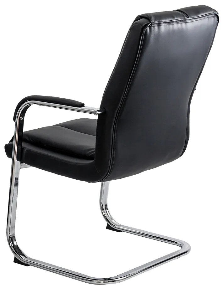 Scaun vizitatori negru din piele ecologică și cadrul cromat tip sanie OFF 8117