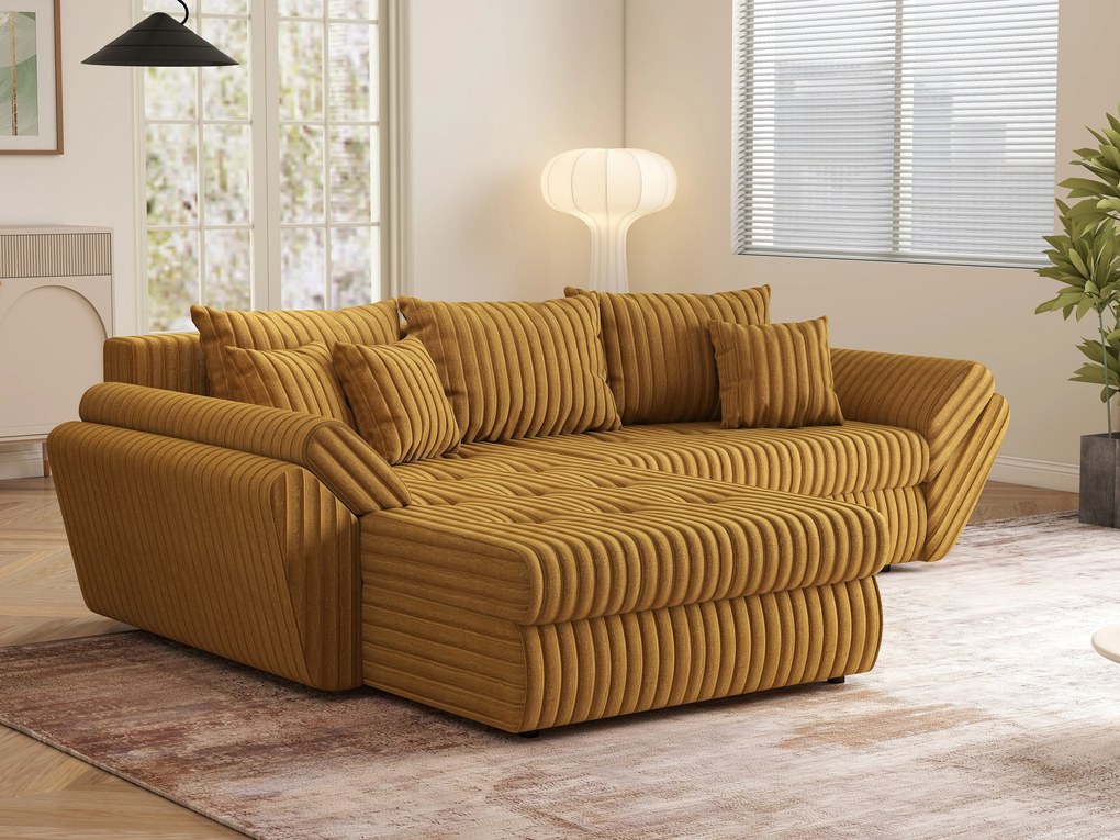 Colțar extensibil dumonde cu ladă de depozitare si sezut confortabil din spuma high-density, Loana Ambience Mustar 270x185 cm