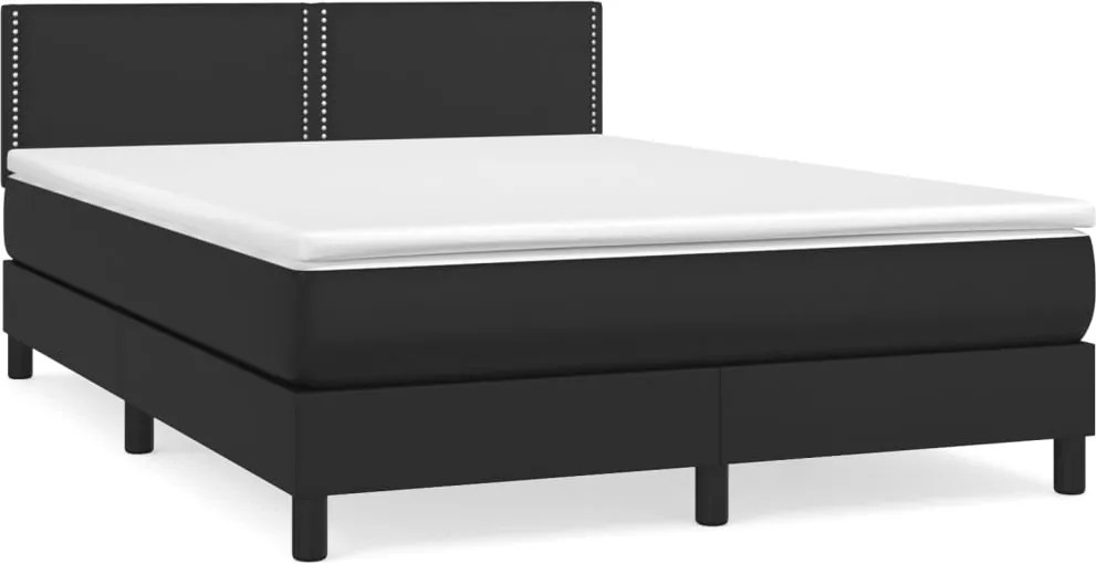 vidaXL Pat box spring cu saltea, negru, 140x200 cm, piele ecologică