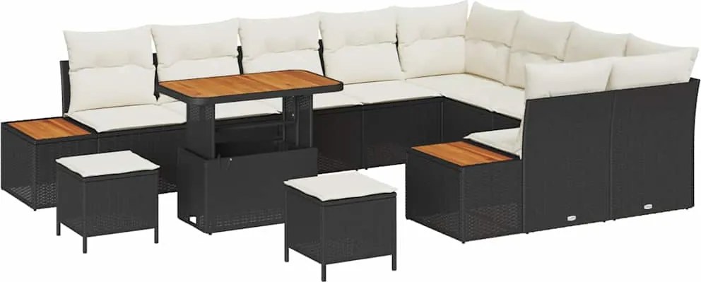 vidaXL Set de canapele pentru grădină 12 pcs Negru poliratan