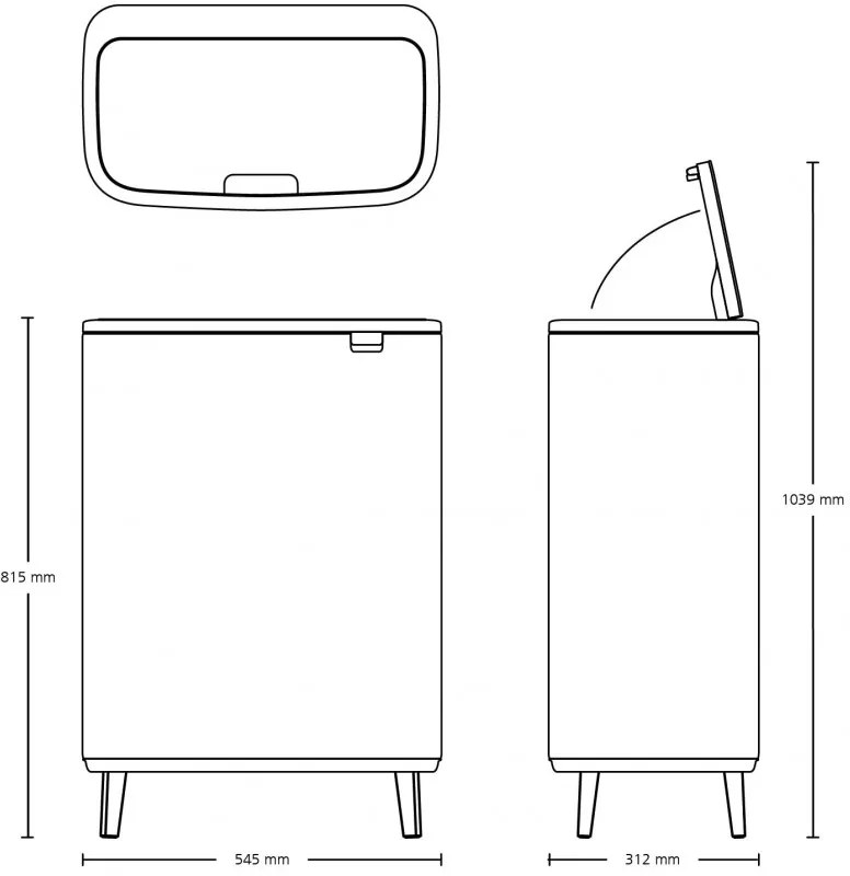 Cos pentru gunoi Brabantia Bo Touch Hi 1001260, 60 L, Inaltat, Deschidere lina si silentioasa, Negru mat