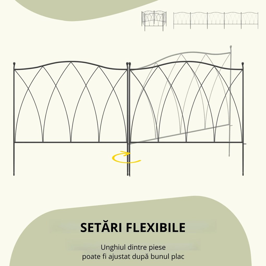 Outsunny Set Gard de Grădină cu 5 Panouri și Șnururi de Fixare, 305x62 cm, Negru | Aosom Romania