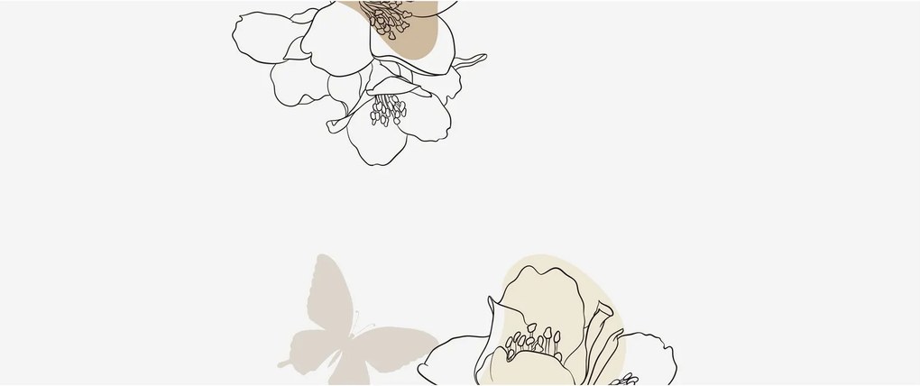 Tablou - Flori bej cu fluture N⁰2 (120x50 cm)