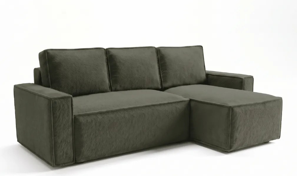 Canapea extensibila de colt SMART BOUCLE, verde inchis, reversibila, 232x143 cm