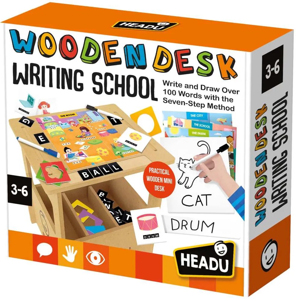 BIROU DIN LEMN CU DIVERSE ACTIVITATI EDUCATIVE DE A SCRIE SI DESENA 3-6 ANI - HEADU (HE60575)
