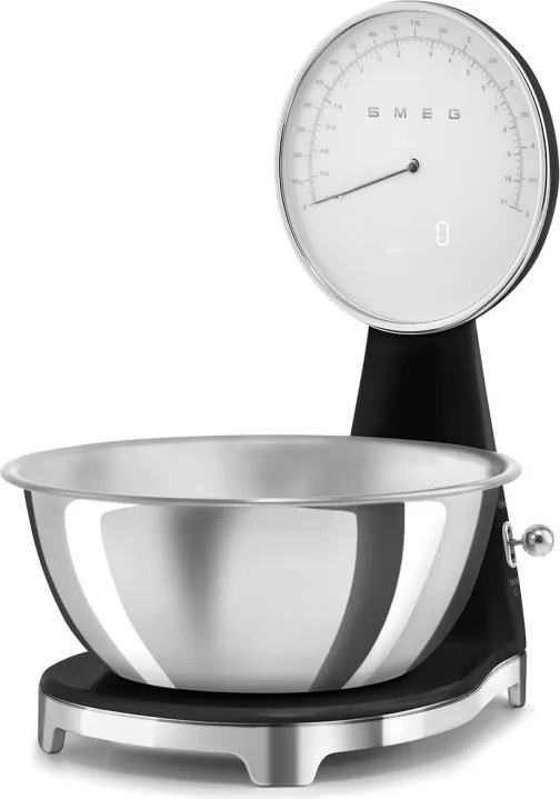 Cantar de bucatarie Smeg KSF01BLWW, Afisaj analogic si digital, Pana la 5 kg/5 l, Functie TARE, Afisaj LED, Baterie reincarcabila, Negru