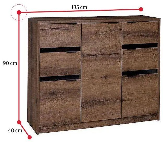 Supermobel Comodă combinată DENVER K3D4SZ, 135x90x40, stejar alb