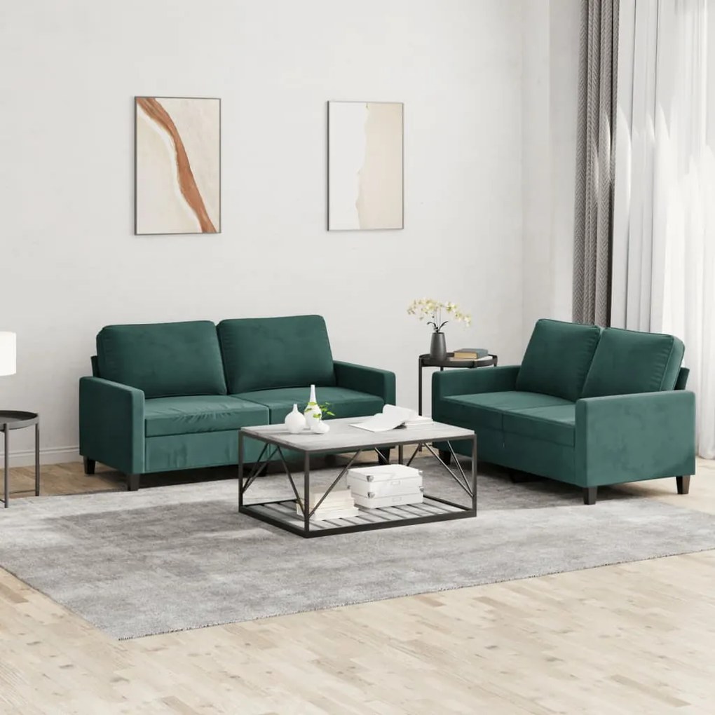 vidaXL Set de canapele cu perne, 2 piese, verde închis, catifea