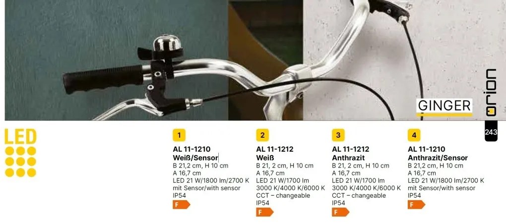Aplica LED reglabila de exterior cu senzor de miscare IP54 GINGE alba