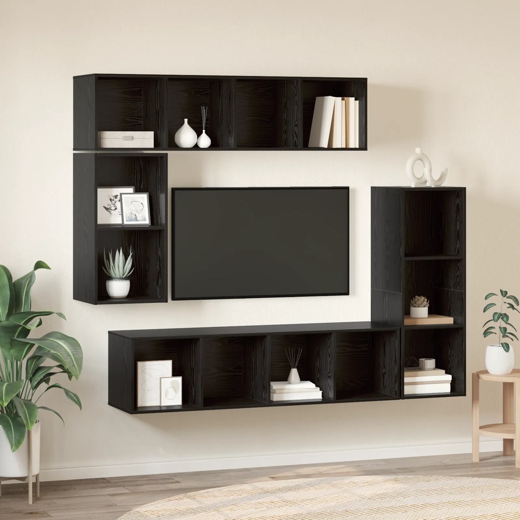 vidaXL Set comodă TV cu depozitare 4 pcs Stejar negru Lemn compozit