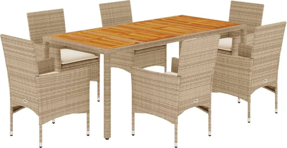 vidaXL Set mobilier grădină cu perne 7 piese bej poliratan/lemn acacia