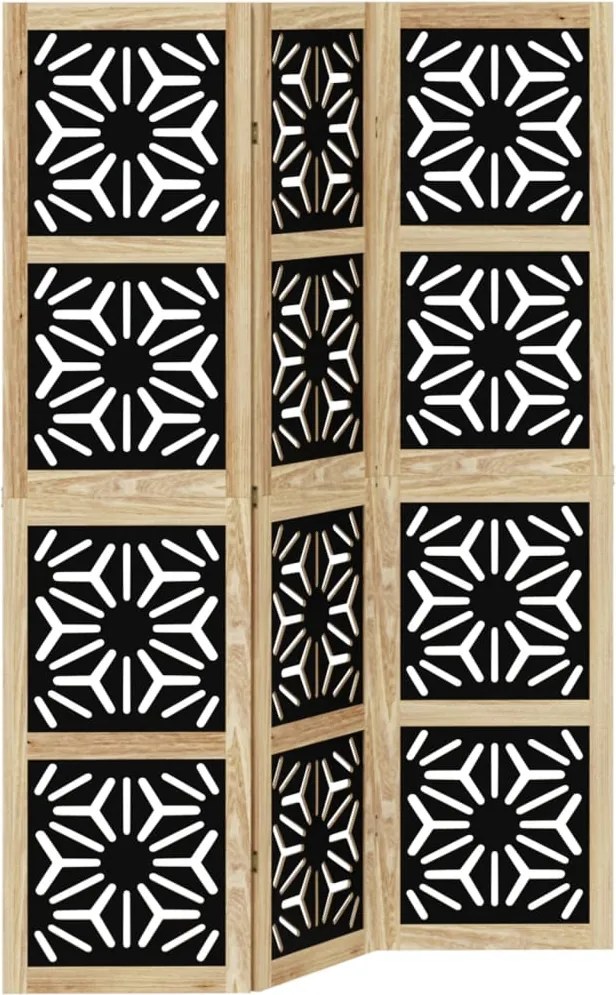 vidaXL Paravan de cameră, 3 panouri, maro/negru, lemn masiv paulownia