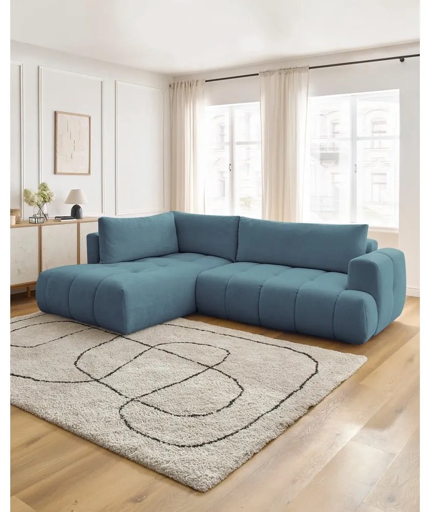 Colțar albastru extensibil/cu spațiu de depozitare (cu colț pe partea stângă/în formă de ”L”) Fuji – Bobochic Paris