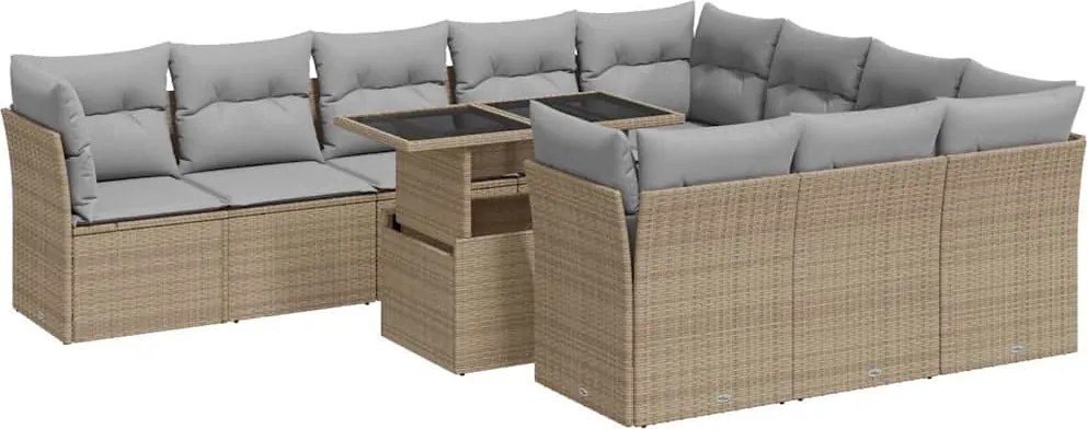 vidaXL Set canapele de grădină cu perne, 11 piese, bej, poliratan