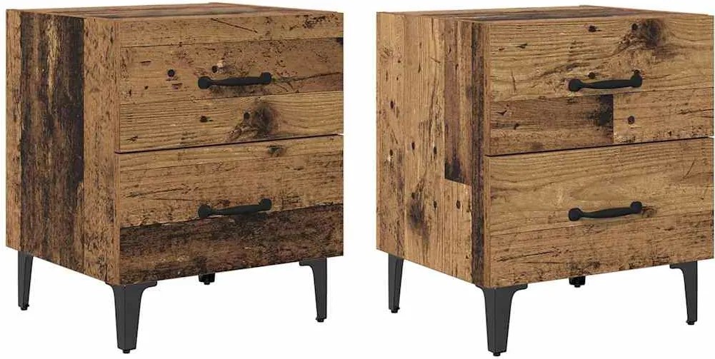 vidaXL Dulap de pat 2 pcs Lemn vechi 40 x 35 x 47,5 cm Lemn compozit